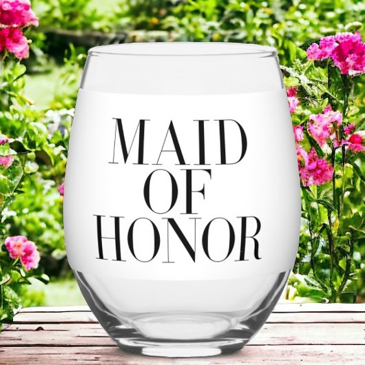 Maid of Honor Zwart Modern Elegant Gepersonaliseer Wijnglas Zonder Voet