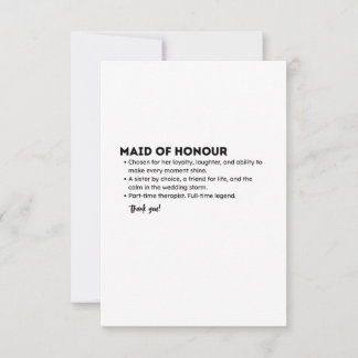 Maid of Honour Definition Card – Funny & Heartfelt Bedankkaart