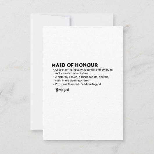 Maid of Honour Definition Card – Funny & Heartfelt Bedankkaart (Voorkant)