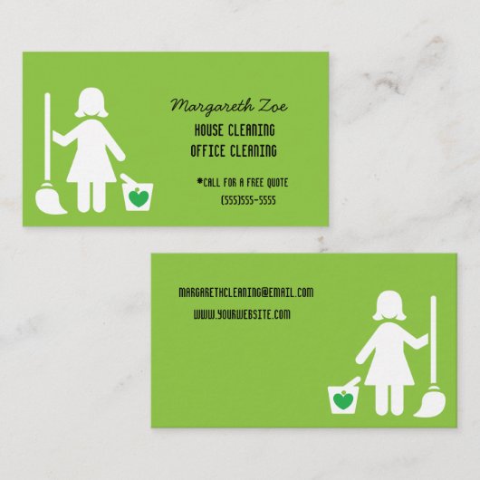 Maid Print House en Kantoor Cleaning Fun Visitekaartje (Voorkant / Achterkant)
