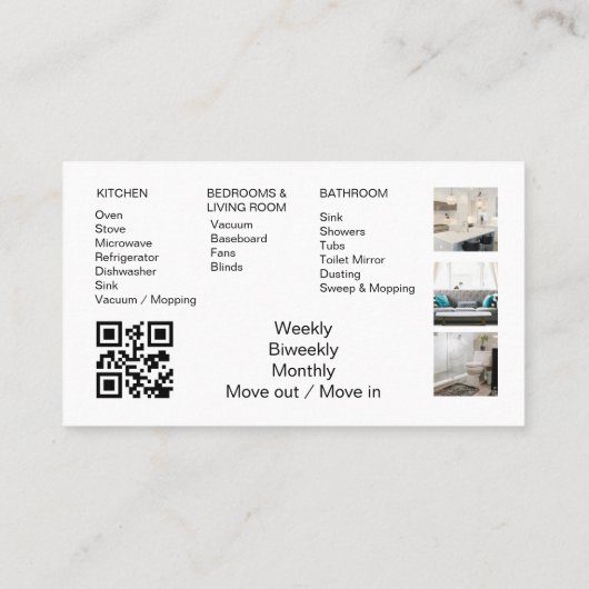 Maid Schoonmaak Huis QR Code Sparkling Business Visitekaartje (Achterkant)