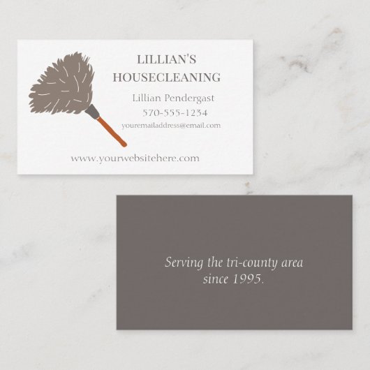 Maid Service Housecreaning Feather Duster Visitekaartje (Voorkant / Achterkant)