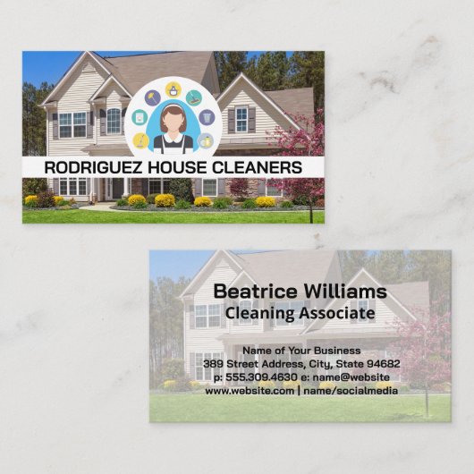 Maid Service Logo | House Front Yard Visitekaartje (Voorkant / Achterkant)