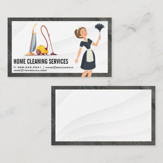 Maid with Broom | Reinigingsproducten Visitekaartje (Voorkant / Achterkant)