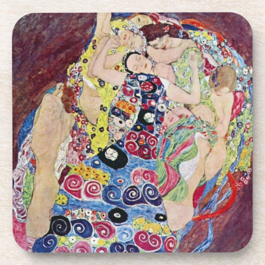 Maiden (Maagd), Gustav Klimt,  Art Nouveau Bier Onderzetter (Voorkant)