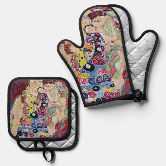 Maiden (Maagd), Gustav Klimt, Art Nouveau Ovenwant & Pannenlap Set (Voorkant / Achterkant)