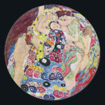 Maiden (Maagd), Gustav Klimt,  Art Nouveau Ronde Sticker<br><div class="desc">De Maiden (ook bekend als The Virgin) (1913) van Gustav Klimt is een schilderij van het Victoriaans ERA Art Nouveau-symboliek. Verschillende vrouwen die in een bed met kleurrijke mozaïekpatroondekens paaien, stretchen en slapen. Over de kunstenaar: Gustav Klimt (1862-1918) was een Oostenrijkse symbolistische schilder en een van de meest prominente leden...</div>
