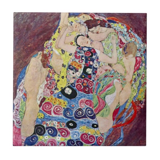Maiden (Maagd), Gustav Klimt,  Art Nouveau Tegeltje (Voorkant)