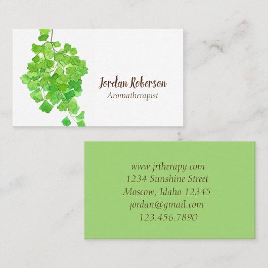 Maidenhair Fern Plant Waterverf Groen Visitekaartje (Voorkant / Achterkant)