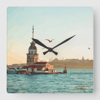Maiden's Tower Illustration Vierkante Klok