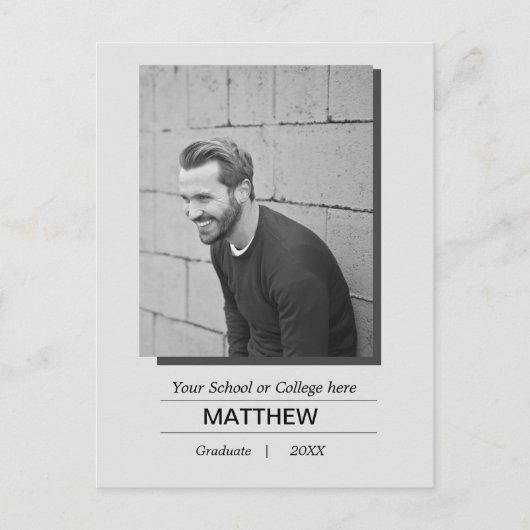 MaIe Graduation Party Invitation Black White Briefkaart (Voorkant)