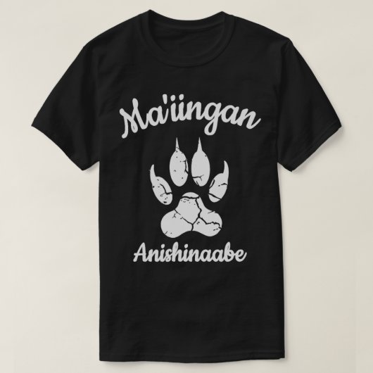 Maiingan Anishinaabe Ojibwe taal Chippewa wolf T-shirt (Design voorkant)