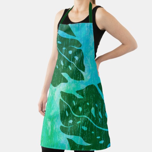 Maikai Hawaiian Monstera Leaf Stropdas-Dye Green Schort (Insitu)