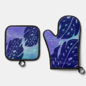 Maikai Hawaiian Monstera Leaf Stropdas-Dye Paars Ovenwant & Pannenlap Set (Voorkant)