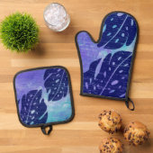 Maikai Hawaiian Monstera Leaf Stropdas-Dye Paars Ovenwant & Pannenlap Set (Top down)