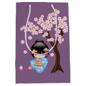 Maiko Kokeshi Doll Blauw Kimono Geisha Meisje Paar Medium Cadeauzakje (Voorkant)