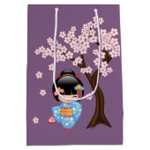 Maiko Kokeshi Doll Blauw Kimono Geisha Meisje Paar Medium Cadeauzakje (Achterkant)