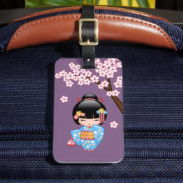 Maiko Kokeshi Doll - Blue Kimono Geisha Girl Bagagelabel