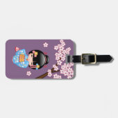 Maiko Kokeshi Doll - Blue Kimono Geisha Girl Bagagelabel (Voorkant horizontaal)