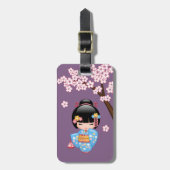 Maiko Kokeshi Doll - Blue Kimono Geisha Girl Bagagelabel (Voorkant verticaal)