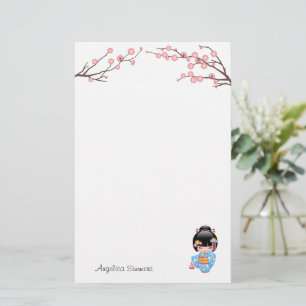 Maiko Kokeshi Doll - Blue Kimono Geisha Girl Briefpapier