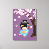 Maiko Kokeshi Doll - Blue Kimono Geisha Girl Canvas Afdruk (Voorkant)
