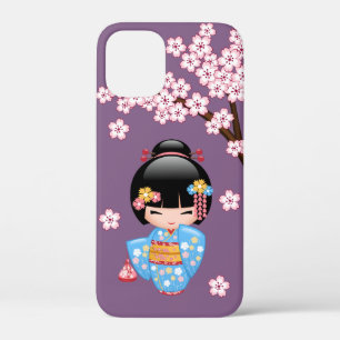 Maiko Kokeshi Doll - Blue Kimono Geisha Girl Case-Mate iPhone Case