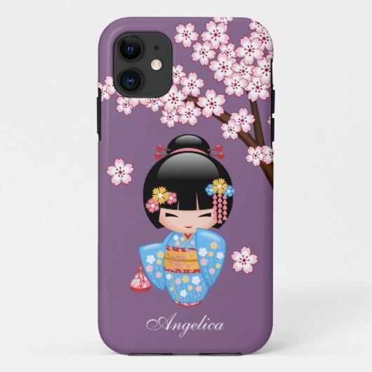 Maiko Kokeshi Doll - Blue Kimono Geisha Girl Case-Mate iPhone Case (Achterkant)