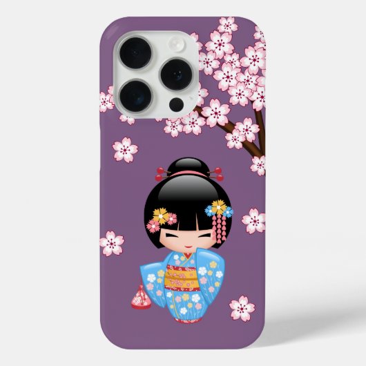 Maiko Kokeshi Doll - Blue Kimono Geisha Girl Case-Mate iPhone Case (Achterkant)
