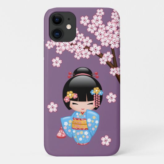 Maiko Kokeshi Doll - Blue Kimono Geisha Girl Case-Mate iPhone Case (Achterkant)