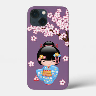 Maiko Kokeshi Doll - Blue Kimono Geisha Girl Case-Mate iPhone Case