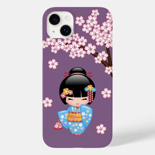 Maiko Kokeshi Doll - Blue Kimono Geisha Girl Case-Mate iPhone Case (Achterkant)
