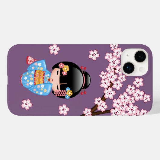 Maiko Kokeshi Doll - Blue Kimono Geisha Girl Case-Mate iPhone Case (Achterkant (horizontaal))