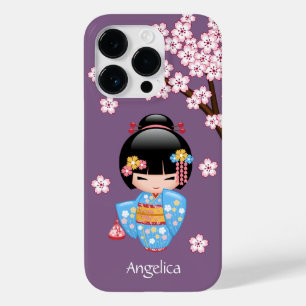 Maiko Kokeshi Doll - Blue Kimono Geisha Girl Case-Mate iPhone Case