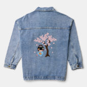 Maiko Kokeshi Doll - Blue Kimono Geisha Girl Denim Jacket (Achterkant)