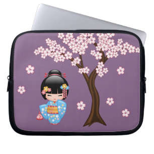 Maiko Kokeshi Doll - Blue Kimono Geisha Girl Laptop Sleeve