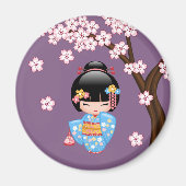 Maiko Kokeshi Doll - Blue Kimono Geisha Girl Magneet (Voorkant)