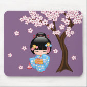 Maiko Kokeshi Doll - Blue Kimono Geisha Girl Muismat (Voorkant)