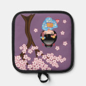 Maiko Kokeshi Doll - Blue Kimono Geisha Girl Pannenlap (Voorkant)