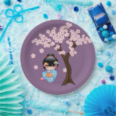 Maiko Kokeshi Doll - Blue Kimono Geisha Girl Papieren Bordje (Feest)