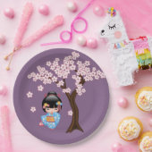 Maiko Kokeshi Doll - Blue Kimono Geisha Girl Papieren Bordje (Feest)