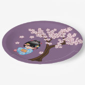 Maiko Kokeshi Doll - Blue Kimono Geisha Girl Papieren Bordje (Gekanteld)