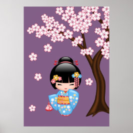 Maiko Kokeshi Doll - Blue Kimono Geisha Girl Poster