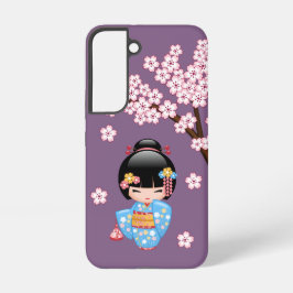 Maiko Kokeshi Doll - Blue Kimono Geisha Girl Samsung Galaxy Hoesje