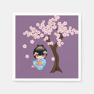 Maiko Kokeshi Doll - Blue Kimono Geisha Girl Servet