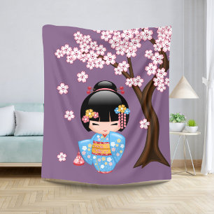 Maiko Kokeshi Doll - Blue Kimono Geisha Girl Sherpa Deken