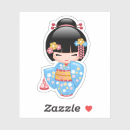 Maiko Kokeshi Doll - Blue Kimono Geisha Girl Sticker