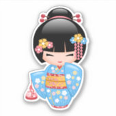 Maiko Kokeshi Doll - Blue Kimono Geisha Girl Sticker (Voorkant)