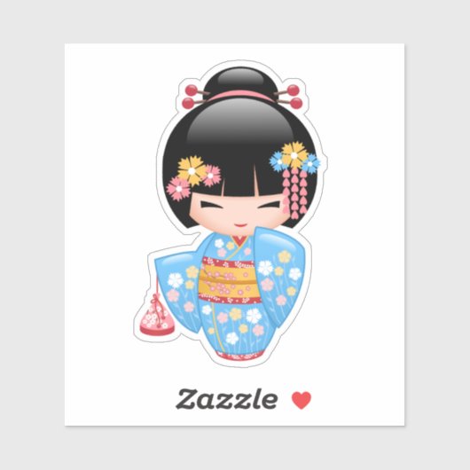 Maiko Kokeshi Doll - Blue Kimono Geisha Girl Sticker (Vel)