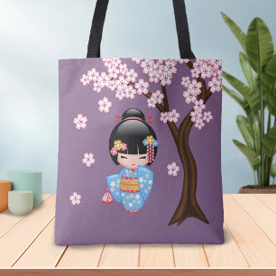Maiko Kokeshi Doll - Blue Kimono Geisha Girl Tote Bag
